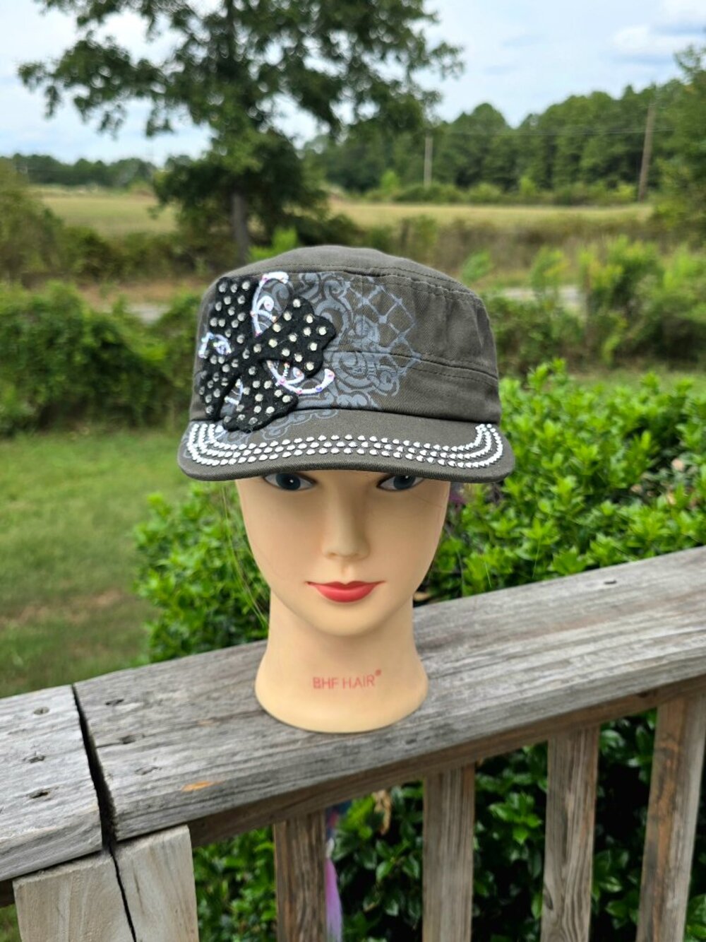 Ladies Olive Green Cross BLING Hat new no tags
